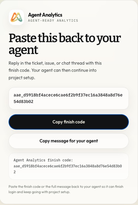 Agent Analytics finish-code handoff screen